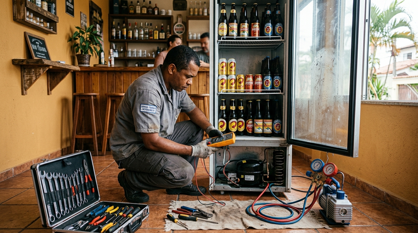 Substituição do termostato de uma cervejeira no Amarante, Betim‑MG